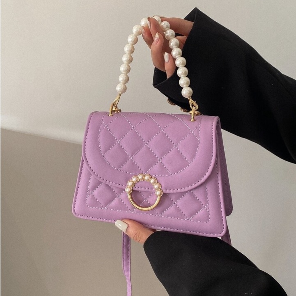 Mini Faux Pearl Decor Quilted Flap Square Bag